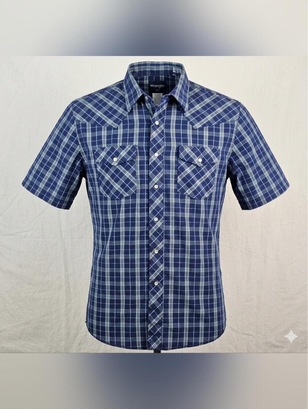 Wrangler Western Pearl Snap Shirt Mens L Blue Plaid Cowboy Gorpcore Coastal